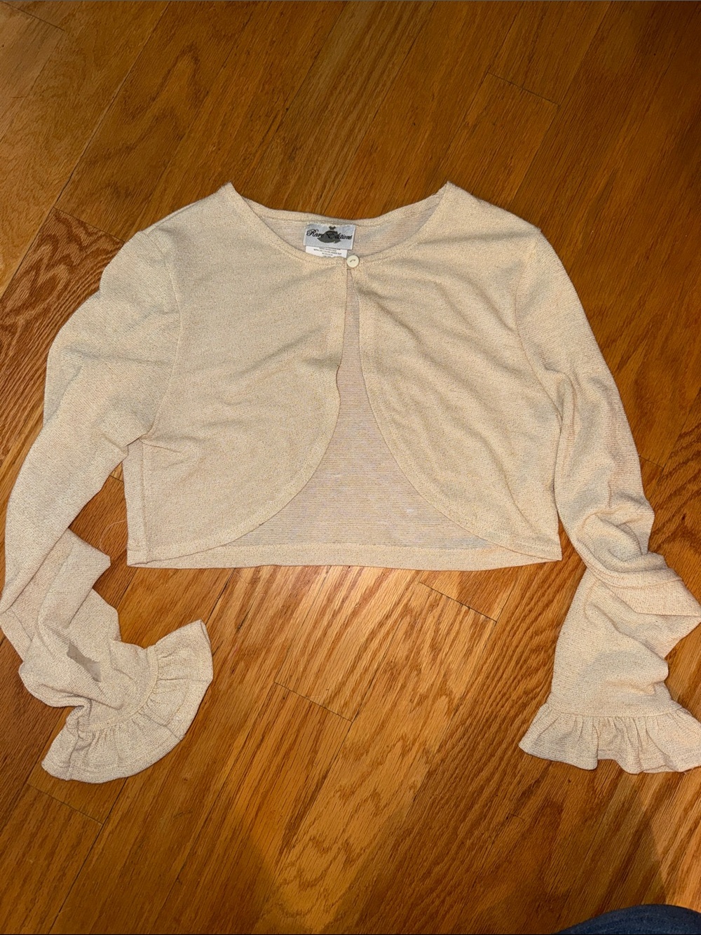Rare Editions Cream Shimmery Cropped Bolero Shrug with Ruffle Sleeves - Sz 16